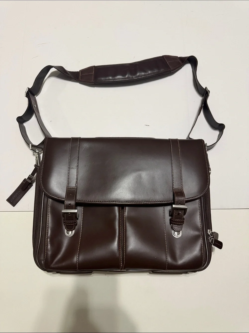 Johnston & Murphy Dark Brown Leather Messenger Bag